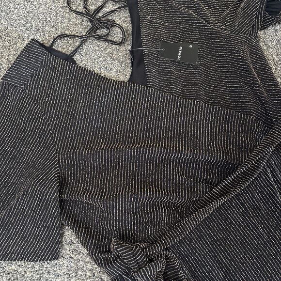 Torrid Black And Gold Cropped Pants Stretch Jumpsuit With Waist Belt. Size 1 NWT - Picture 3 of 8